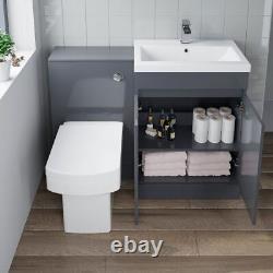 Bathroom Vanity Unit Basin Sink Square Toilet WC 600mm Soft Close Modern Grey