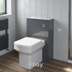 Bathroom Vanity Unit Basin Sink Square Toilet WC 600mm Soft Close Modern Grey