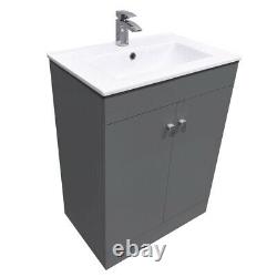 Bathroom Vanity Unit Basin Sink Storage Floor Standing Cabinet 600mm Gloss Grey