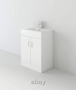 Bathroom Vanity Unit & Basin Sink Waterfall Mixer &Waste High Gloss White