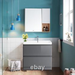 Bathroom Vanity Unit Basin Storage Floor Standing Cabinet Grey Furniture 800 mm
