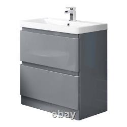 Bathroom Vanity Unit Basin Storage Floor Standing Cabinet Grey Furniture 800 mm