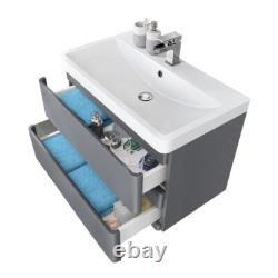 Bathroom Vanity Unit Basin Storage Floor Standing Cabinet Grey Furniture 800 mm