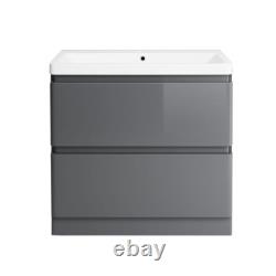 Bathroom Vanity Unit Basin Storage Floor Standing Cabinet Grey Furniture 800 mm