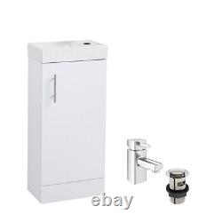 Bathroom Vanity Unit Cabinet White Plus HERO Mixer Basin Sink Tap Clicker Waste