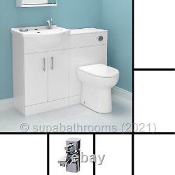 Bathroom Vanity Unit Cloakroom 1050mm Furniture Suite Gloss White WC Taps
