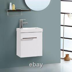 Bathroom Vanity Unit Cloakroom Compact Basin Sink Cabinet Storage Gloss White