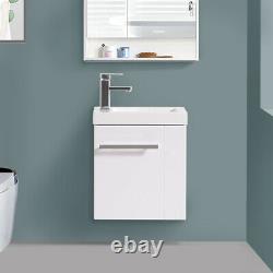 Bathroom Vanity Unit Cloakroom Compact Basin Sink Cabinet Storage Gloss White