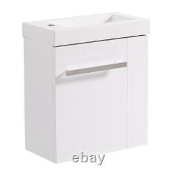 Bathroom Vanity Unit Cloakroom Compact Basin Sink Cabinet Storage Gloss White