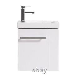 Bathroom Vanity Unit Cloakroom Compact Basin Sink Cabinet Storage Gloss White