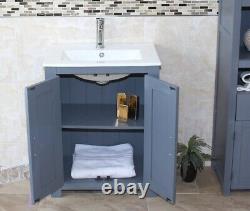 Bathroom Vanity Unit Compact Oak Sink Cabinet Ceramic Basin Tap Plug