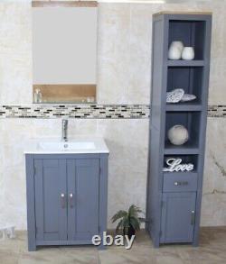 Bathroom Vanity Unit Compact Oak Sink Cabinet Ceramic Basin Tap Plug