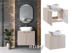 Bathroom Vanity Unit Countertop 600mm Sink Beige Fluted Ribbed Wall Hung Cara