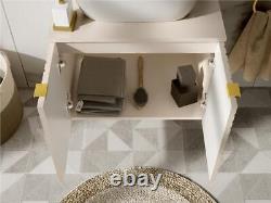 Bathroom Vanity Unit Countertop 600mm Sink Beige Fluted Ribbed Wall Hung Cara