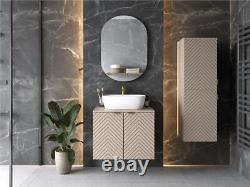 Bathroom Vanity Unit Countertop 600mm Sink Beige Fluted Ribbed Wall Hung Cara