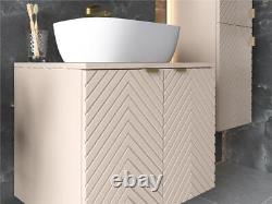 Bathroom Vanity Unit Countertop 600mm Sink Beige Fluted Ribbed Wall Hung Cara