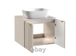 Bathroom Vanity Unit Countertop 600mm Sink Beige Fluted Ribbed Wall Hung Cara