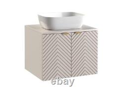 Bathroom Vanity Unit Countertop 600mm Sink Beige Fluted Ribbed Wall Hung Cara