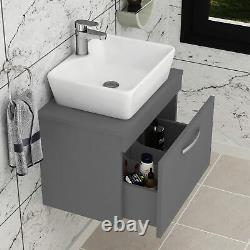 Bathroom Vanity Unit Countertop Basin Sink 1 Drawer Wall Hung Gloss Grey