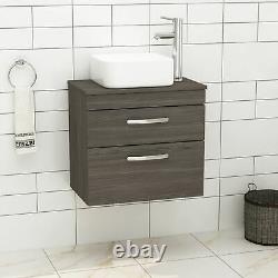 Bathroom Vanity Unit Countertop Basin Sink 2 Drawer Wall Hung Grey Elm