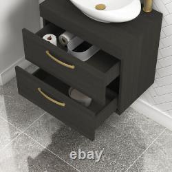 Bathroom Vanity Unit Countertop Basin Sink Floor Standing Wall Hung Hale Black
