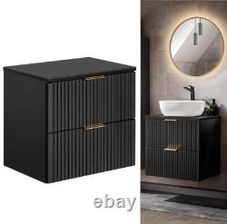 Bathroom Vanity Unit Countertop Ribbed Fluted Wall Cabinet 600 Black Modern Adet