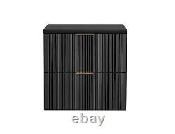 Bathroom Vanity Unit Countertop Ribbed Fluted Wall Cabinet 600 Black Modern Adet
