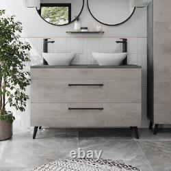 Bathroom Vanity Unit Double Basin Sink Cabinet Soft Close Drawer Grey 1200mm