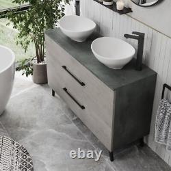 Bathroom Vanity Unit Double Basin Sink Cabinet Soft Close Drawer Grey 1200mm
