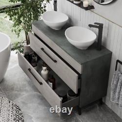 Bathroom Vanity Unit Double Basin Sink Cabinet Soft Close Drawer Grey 1200mm