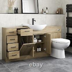 Bathroom Vanity Unit Drawer Cabinet Laundry Storage Toilet Basin Oak 1564mm