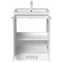 Bathroom Vanity Unit Fluted Freestanding Basin Sink 600mm Cabinet Storage White