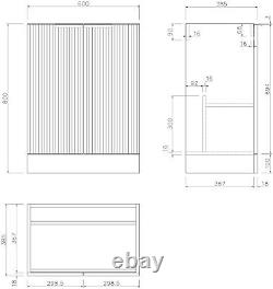 Bathroom Vanity Unit Fluted Freestanding Basin Sink 600mm Cabinet Storage White