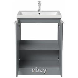 Bathroom Vanity Unit Free Standing Basin Sink 600mm Door Cabinet Storage Grey