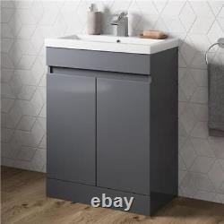 Bathroom Vanity Unit Freestanding Basin Sink Cabinet Furniture Gloss Grey 600mm