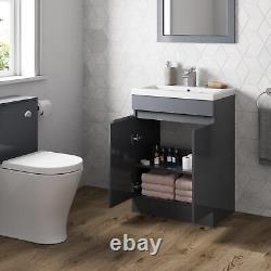 Bathroom Vanity Unit Freestanding Basin Sink Cabinet Furniture Gloss Grey 600mm