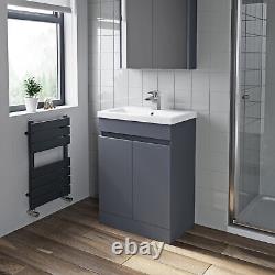 Bathroom Vanity Unit Freestanding Basin Sink Cabinet Furniture Gloss Grey 600mm