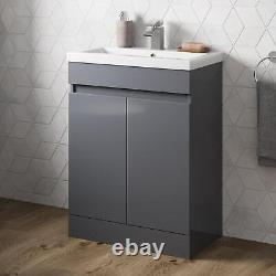 Bathroom Vanity Unit Freestanding Basin Sink Cabinet Furniture Gloss Grey 600mm