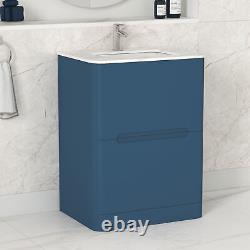 Bathroom Vanity Unit Furniture Cabinet Storage Basin & WC Toilet Satin Blue