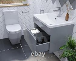 Bathroom Vanity Unit Grey Basin Storage Wall Hung Cabinet Furniture 600mm
