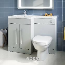 Bathroom Vanity Unit Grey Cabinet Left Hand Sink Basin Storage with WC Toilet