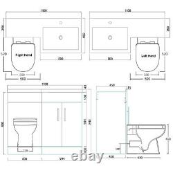 Bathroom Vanity Unit Grey Cabinet Left Hand Sink Basin Storage with WC Toilet
