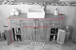 Bathroom Vanity Unit Grey Sink Cabinet Double Ceramic Wash Basin Tap & Plug