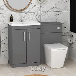 Bathroom Vanity Unit Indigo Grey Gloss 2-Door Basin Cabinet Furniture Suite WC B