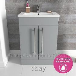 Bathroom Vanity Unit Modern 2 Door Gloss Grey 600 Edon