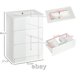 Bathroom Vanity Unit Modern White High Gloss 2 Drawers Under Sink Basin Cabinet