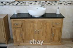Bathroom Vanity Unit Oak Cabinet Wash Stand Black Quartz & Ceramic Basin 1161