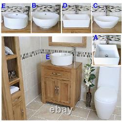 Bathroom Vanity Unit Oak Cabinet White Ceramic Sink Wash Basin Tap & Plug