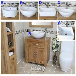 Bathroom Vanity Unit Oak Cabinet White Ceramic Sink Wash Basin Tap & Plug