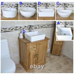 Bathroom Vanity Unit Oak Cabinet White Ceramic Sink Wash Basin Tap & Plug